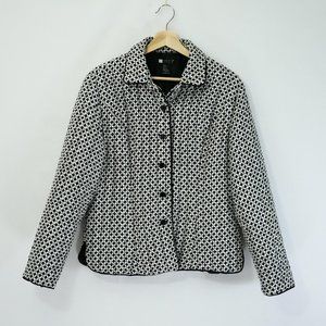 Carole Little 100% Silk Jacket Button Up Black White Pattern, Women L